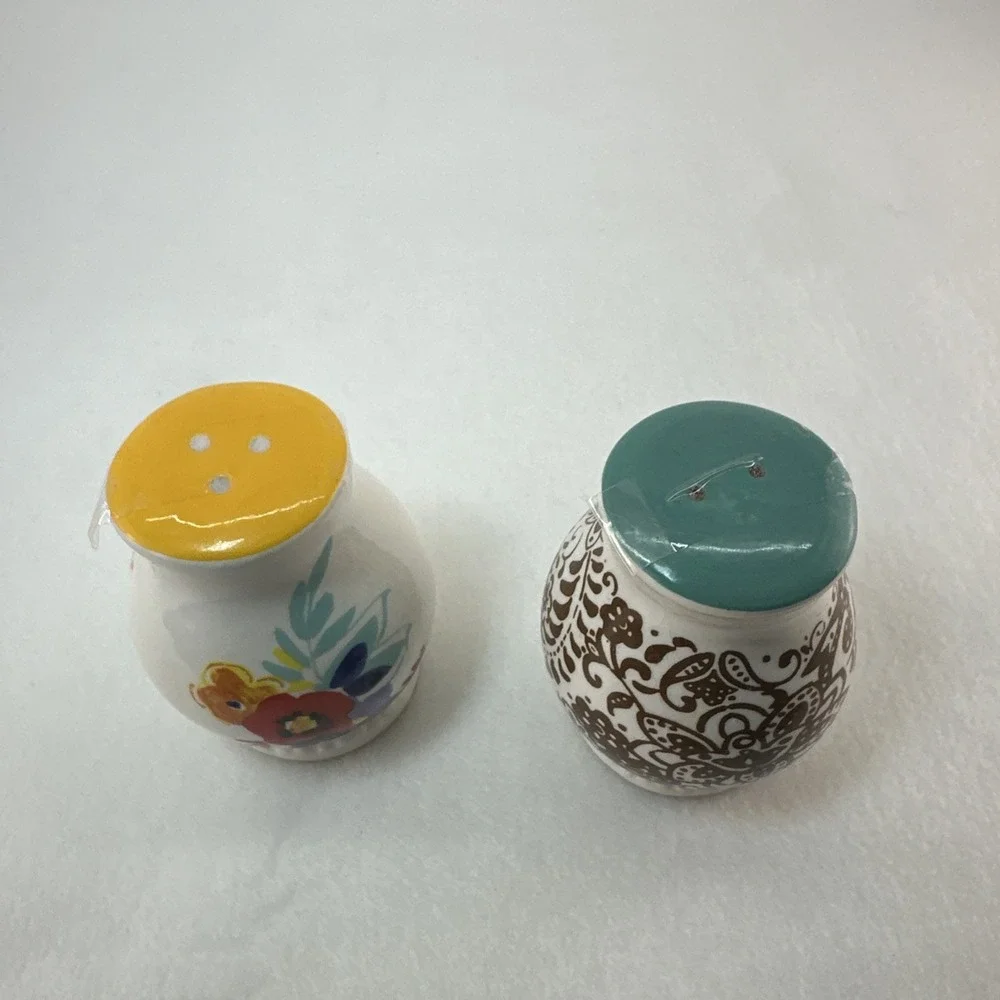 The Pioneer Woman Flea Market Floral Salt & Pepper Shakers Yellow Teal 2-Pc